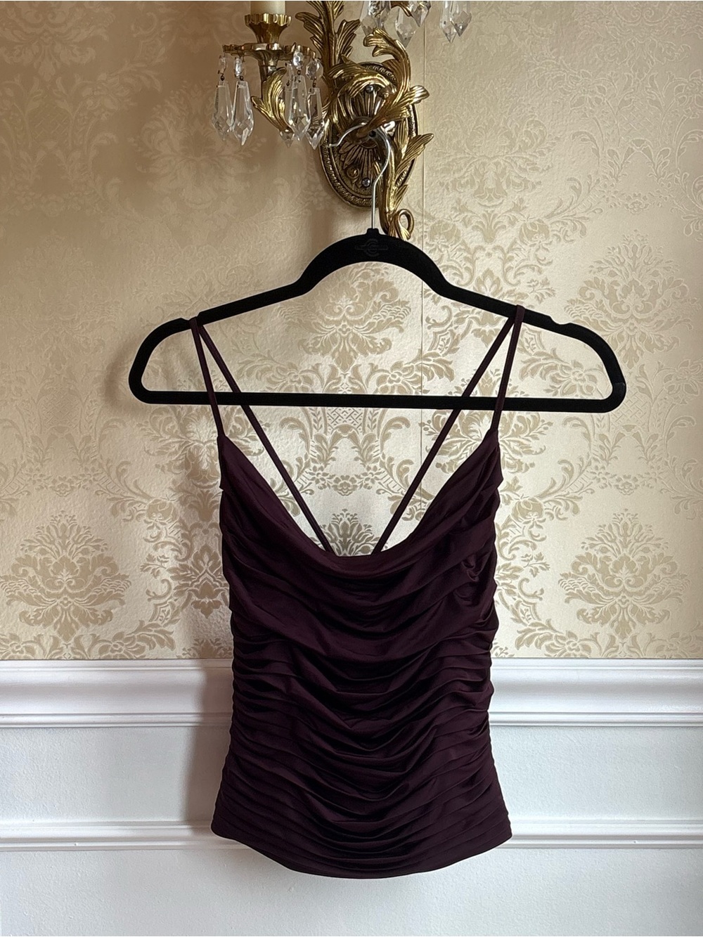Express Plum Ruched Cowl Neck Spaghetti Strap Tank